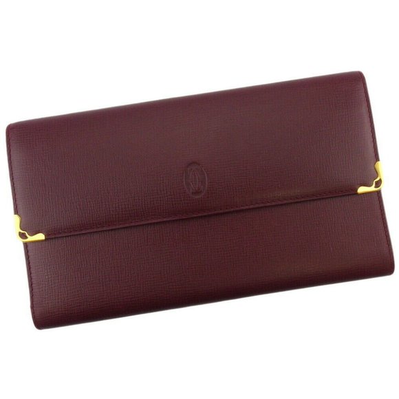 Cartier Long Wallet Mastline Bordeaux Leather Authentic USED